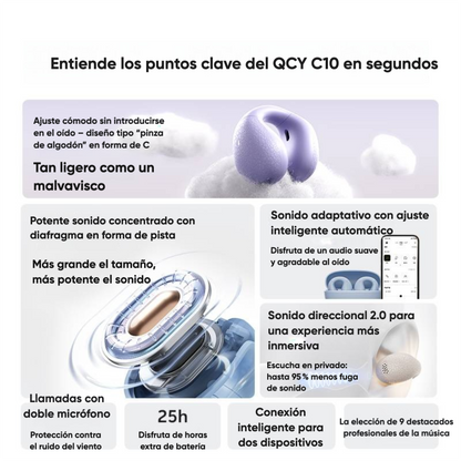 Audífonos Clip QCY Crossky C10 Bluetooth 5.4 25h IPX5 5.2g Color Negro