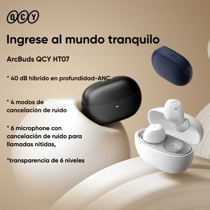 Audífonos QCY ArcBuds HT07 ANC 40dB Bluetooth 5.2 IPX5 Blanco