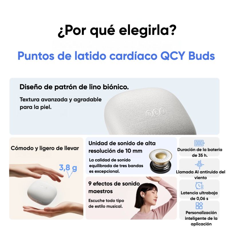 Audífonos QCY T43 Bluetooth 5.4 3.8g Hi-Fi 10mm 35h ENC IPX5