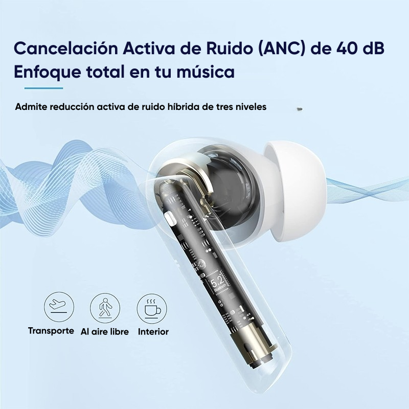 Audífonos QCY HT05 ANC Bluetooth 30h 6 Micros IPX5 Blanco
