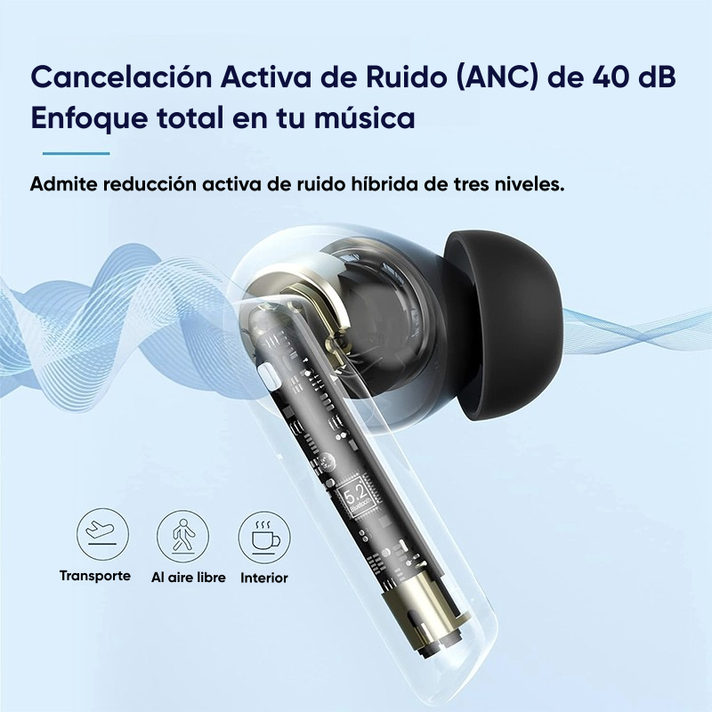 Audífonos QCY HT05 ANC Bluetooth 30h 6 Micros IPX5 Negro