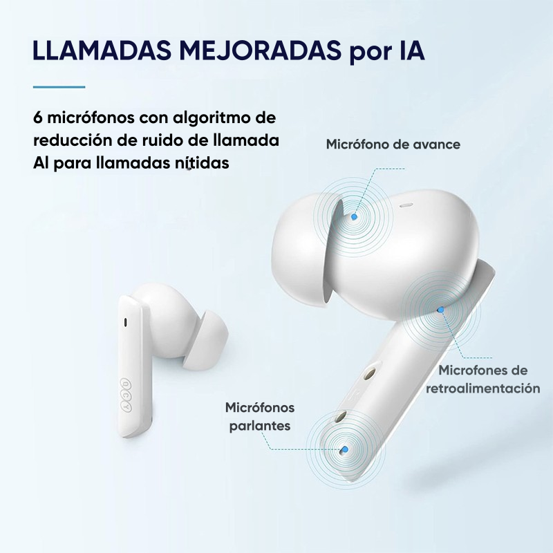Audífonos QCY HT05 ANC Bluetooth 30h 6 Micros IPX5 Blanco