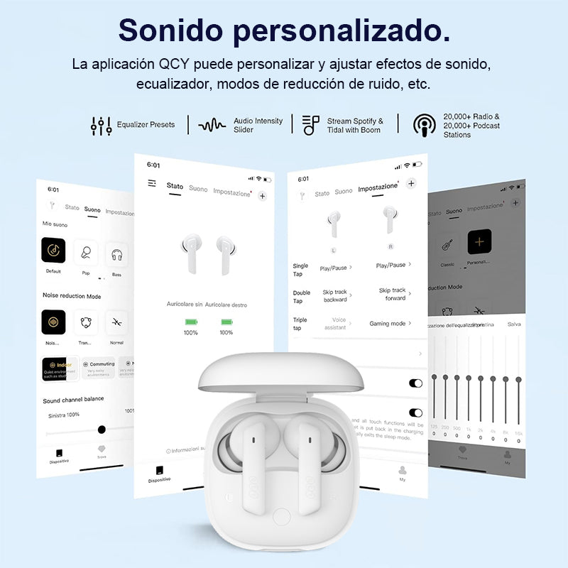 Audífonos QCY HT05 ANC Bluetooth 30h 6 Micros IPX5 Blanco