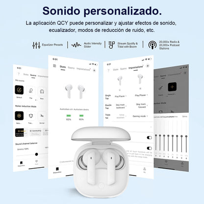Audífonos QCY HT05 ANC Bluetooth 30h 6 Micros IPX5 Blanco