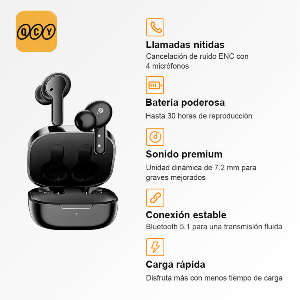 Audífonos QCY T13 ENC In-ear con Bluetooth y 30h uso