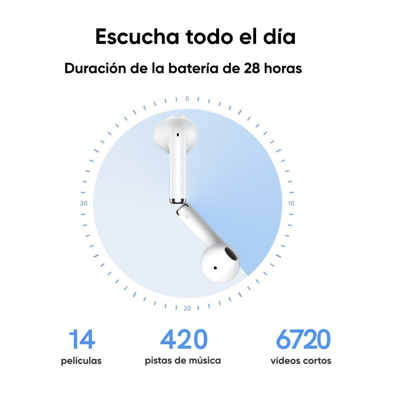 Auriculares Bluetooth Qcy T29 Ailybuds Lite Blancos 28 Horas