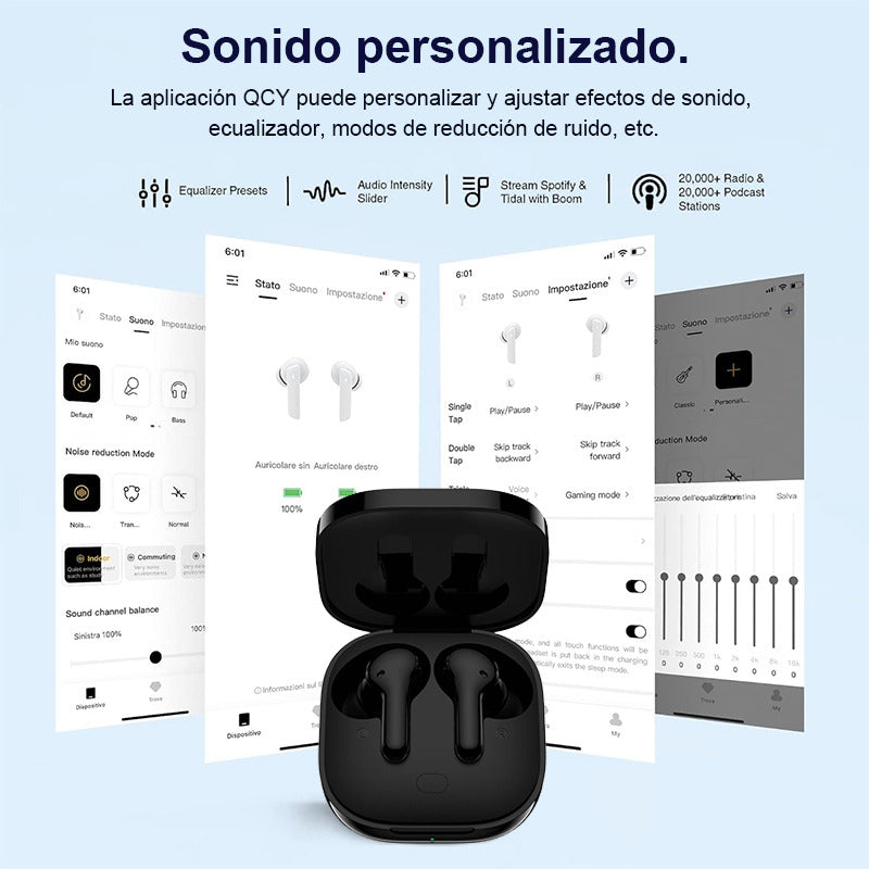 Audífonos In-ear Bluetooth Inalámbrico Qcy T13 Enc Con Manos Libres, 7.2mm Diafragmas, Bluetooth 5.1,bajos Potentes, 30h, 4 Micros Para Cancelación De Ruido, Sonido De Calidad, Color Negro